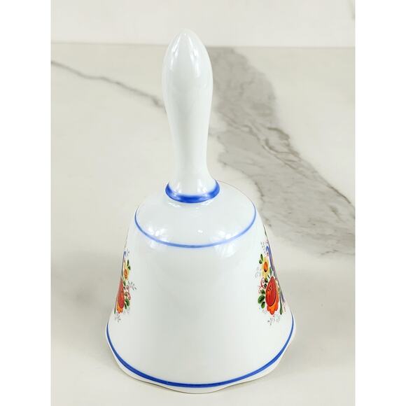 Reutter Bell White Porcelain 5 1/2" Blue Trim Orange Floral Design 20s Germany - Picture 6 of 12